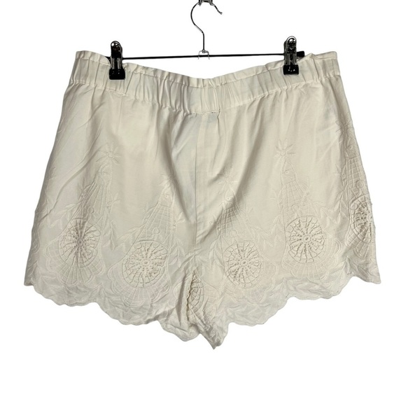 Ann Taylor LOFT Ivory White Embroidered Scallop Hem Tie Waist Shorts M - Picture 2 of 4